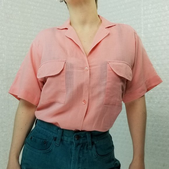 Vintage 1980s Album by Kenzo salmon pink button-up - Picture 2 of 13